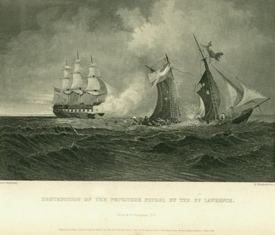 Impresión de un barco hundiéndose con varios marineros en el agua en primer plano de Paul Manzoni and R. Hinshelwood